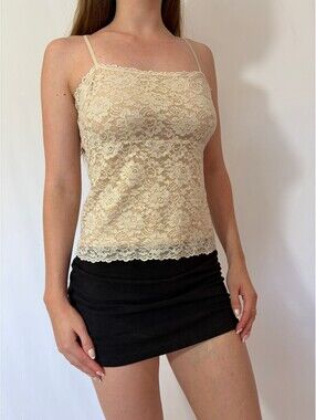 New York & Company Lace Overlay Nude Cami Y2k